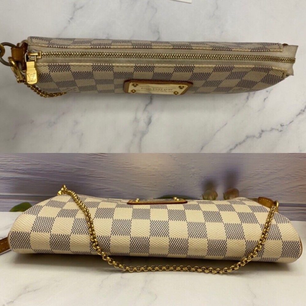 β€οΈβπ©ΉSOLDβ€οΈβπ©Ή Louis Vuitton Eva Damier Azur Chain Clutch 2 Way Purse (SN2123) - Picture 10 of 15